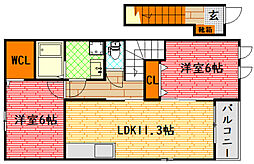 アニメートミササ 2階2LDKの間取り