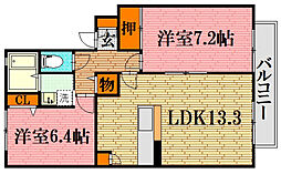 グリーンフィールド A棟 2階2LDKの間取り