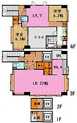 リーベン中筋 3階2LDKの間取り