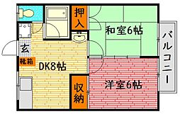 遣分第3アパート 2DKの間取図画像