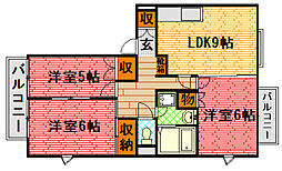 スクエアガーデン緑井 3DKの間取図画像