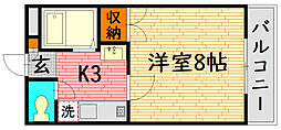 東子ハイツc 1Kの間取図画像