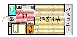 東子ハイツc 1Kの間取図画像