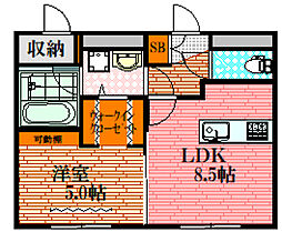 シャルム三松 1LDKの間取図画像