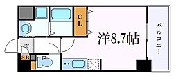 プログレッソ八田 9階ワンルームの間取り