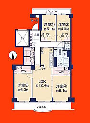 新松戸サンライトパストラル弐番街C 4LDKの間取図画像