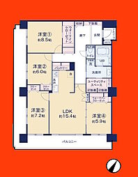 ライオンズマンション船橋薬園台 4LDKの間取図画像