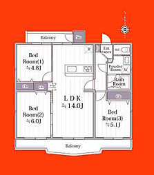稲毛高浜南住宅17号棟 3LDKの間取図画像