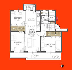 稲毛高浜北住宅14号棟 3LDKの間取図画像