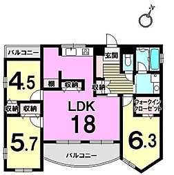 東峰マンション竹下 3LDKの間取図画像