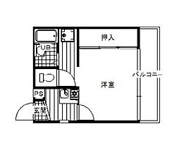 ニューライフ上六 2階1Kの間取り