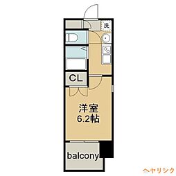 パルティール城西 2階1Kの間取り