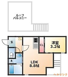 Grandtic Castle 2階1LDKの間取り