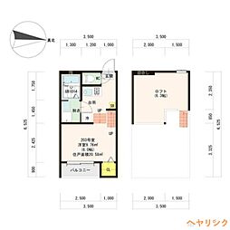 ハーモニーテラス大野木 2階1Kの間取り