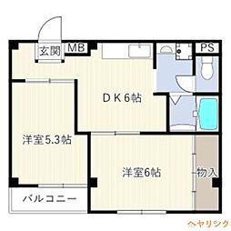 シンプルライフ 1階2DKの間取り