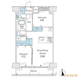 プレイズシード浄心 14階2LDKの間取り