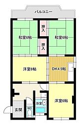 綾羅木海浜マンションB 4DKの間取図画像