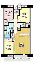 フローレンス貴船町グランドアーク 2SLDKの間取図画像