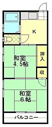 武蔵野コーポ 2Kの間取図画像