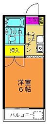 ビューパレー昭島 2階1Kの間取り