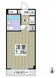 JR青梅線 中神駅 徒歩8分の賃貸マンション 2階ワンルームの間取り