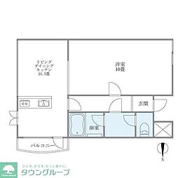 JR中央線 国立駅 徒歩6分の賃貸マンション 2階1LDKの間取り