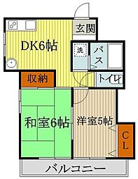 西武拝島線 東大和市駅 徒歩6分の賃貸アパート 2階2DKの間取り