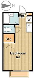 JR南武線 矢川駅 徒歩6分の賃貸アパート 2階ワンルームの間取り