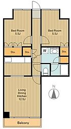 一橋学園ガーデニア 4階2LDKの間取り