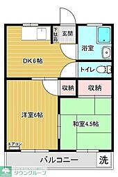 西武拝島線 武蔵砂川駅 徒歩18分の賃貸アパート 1階2DKの間取り