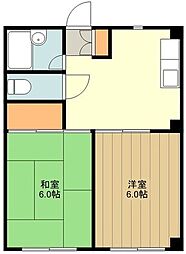 西武拝島線 武蔵砂川駅 徒歩4分の賃貸アパート 1階ワンルームの間取り