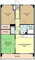 西武拝島線 武蔵砂川駅 徒歩5分の賃貸マンション 5階3DKの間取り