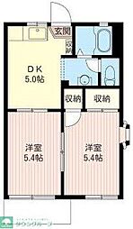 西武拝島線 東大和市駅 徒歩11分の賃貸アパート 1階2DKの間取り