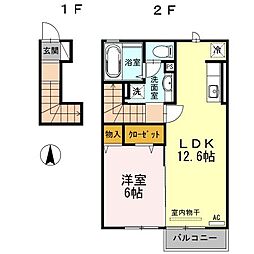 JR青梅線 羽村駅 徒歩5分の賃貸アパート 2階1LDKの間取り