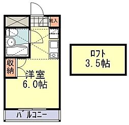 西武拝島線 武蔵砂川駅 徒歩16分の賃貸マンション 2階ワンルームの間取り