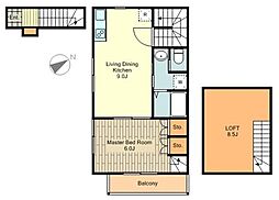 JR中央線 国立駅 徒歩15分の賃貸アパート 2階1LDKの間取り
