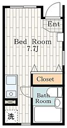 JR中央線 立川駅 徒歩8分の賃貸マンション 1階ワンルームの間取り