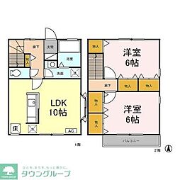 JR青梅線 中神駅 徒歩8分の賃貸テラスハウス 2階2LDKの間取り