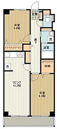 西武新宿線 田無駅 徒歩10分の賃貸マンション 1階2LDKの間取り