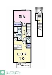 多摩都市モノレール 上北台駅 徒歩15分の賃貸アパート 2階1LDKの間取り