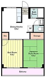 西武拝島線 東大和市駅 徒歩7分の賃貸マンション 2階2DKの間取り
