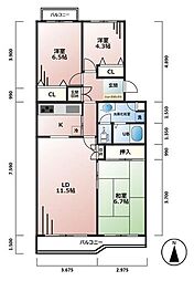 西武拝島線 西武立川駅 徒歩20分の賃貸マンション 5階3LDKの間取り