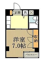 JR中央線 国分寺駅 徒歩10分の賃貸マンション 2階1Kの間取り