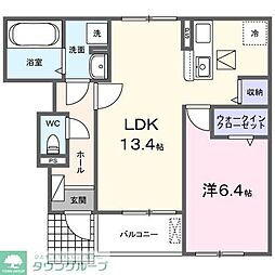ラスヴェート 1階1LDKの間取り
