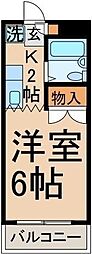 JR青梅線 東中神駅 徒歩8分の賃貸マンション 2階1Kの間取り