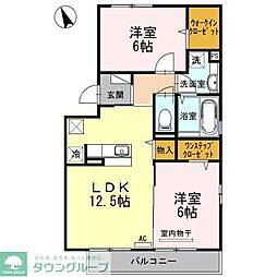 JR八高線 箱根ケ崎駅 徒歩36分の賃貸アパート 1階2LDKの間取り