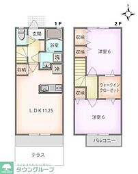 西武拝島線 西武立川駅 徒歩12分の賃貸テラスハウス 1階2LDKの間取り