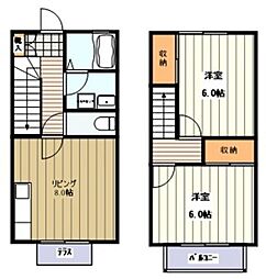 西武拝島線 西武立川駅 徒歩10分の賃貸テラスハウス 1階2LDKの間取り