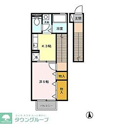 西武拝島線 玉川上水駅 徒歩22分の賃貸アパート 2階ワンルームの間取り