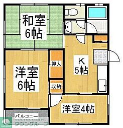 JR武蔵野線 新秋津駅 徒歩18分の賃貸アパート 2階3Kの間取り